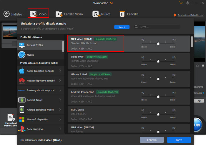 Convertire 4K HEVC in H.264