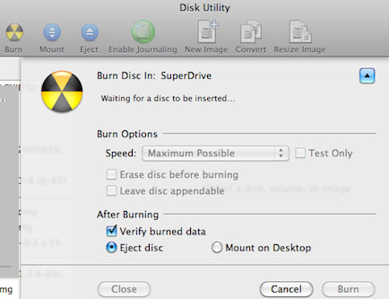 Disk Utility burn DVD on Mac
