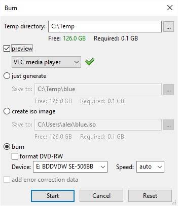 DVDStyler- burn settings