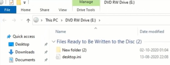 Drag files to write to disc
