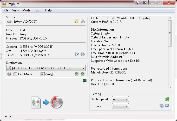 grabar ISO en DVD con ImgBurn