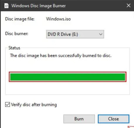 Windows Disc Image Burner - burning iso image to disc