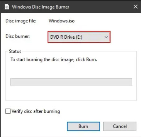 Windows Disc Image Burner