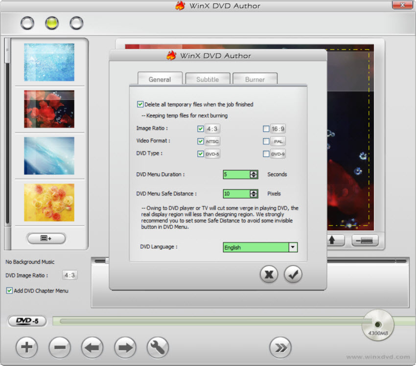 WinX DVD Author setting