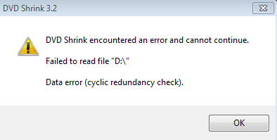 Bad sector DVD error - DVD Shrink CRC error when copying a damaged DVD