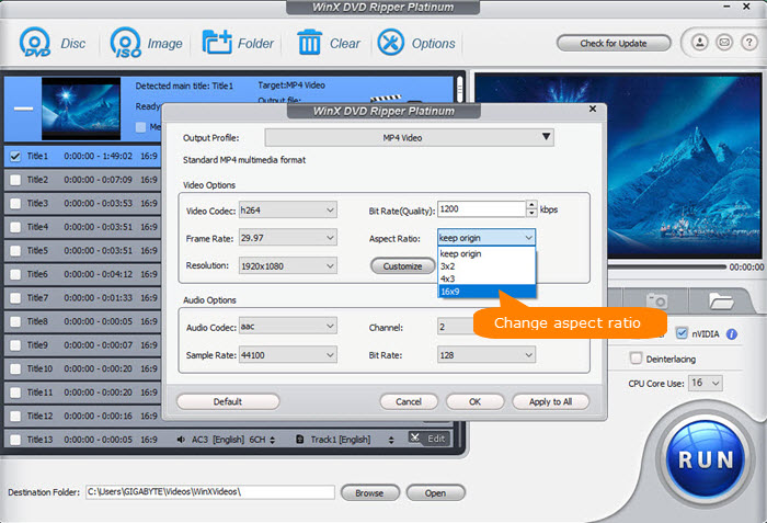 Adjust Video Resolution, Aspect Ratio and Other Settings