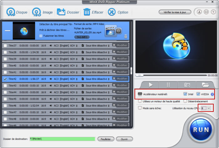 Paramètres WinX DVD Ripper - Vidéo DVD vers MP4 accélérée par GPU