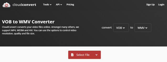 Convert VOB to WMV with cloudconvert