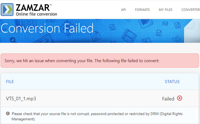 Failed to convert DVD to MP3 online