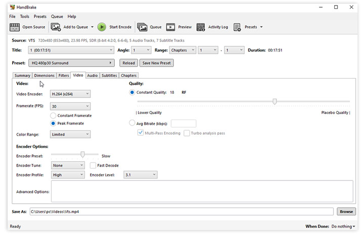 convert VOB to MP4 with handbrake adjustement