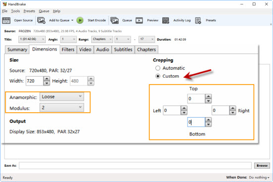 HandBrake Cropping