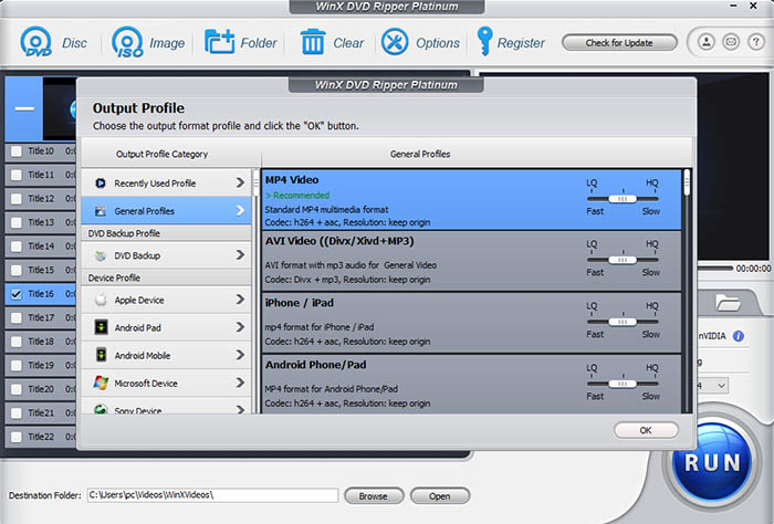 WinX DVD Ripper Output Profile
