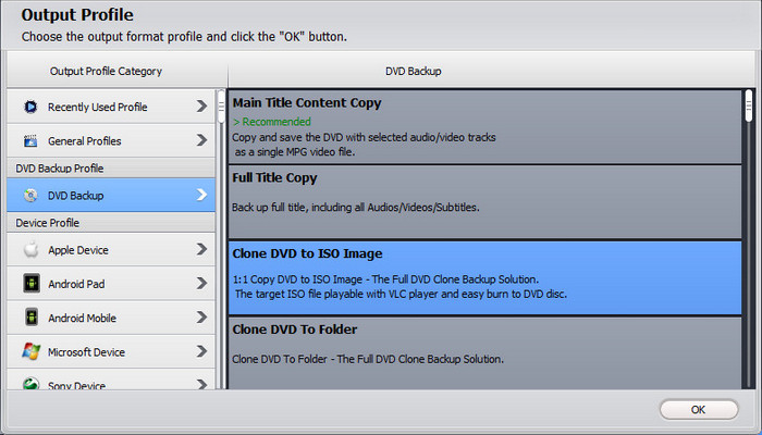 Copy DVD to USB flash drive step 2: choose output format