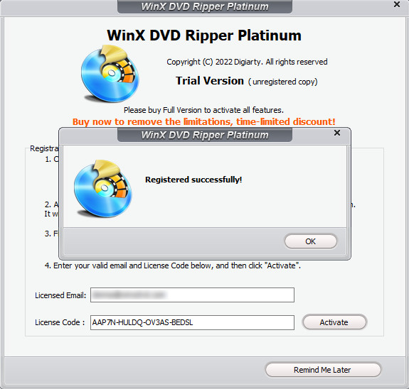 Activate WinX DVD Ripper Platinum with free license code