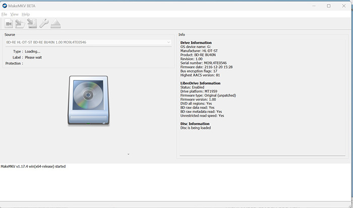 MakeMKV No Disc/Drive