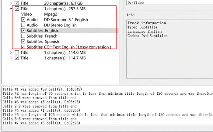 MakeMKV Rip Blu-ray - Select Video, Audio, Sub