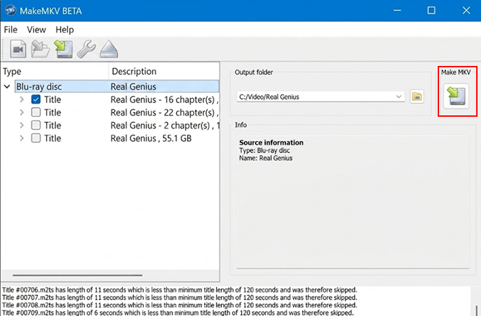 MakeMKV Rip Blu-ray - Click Make MKV