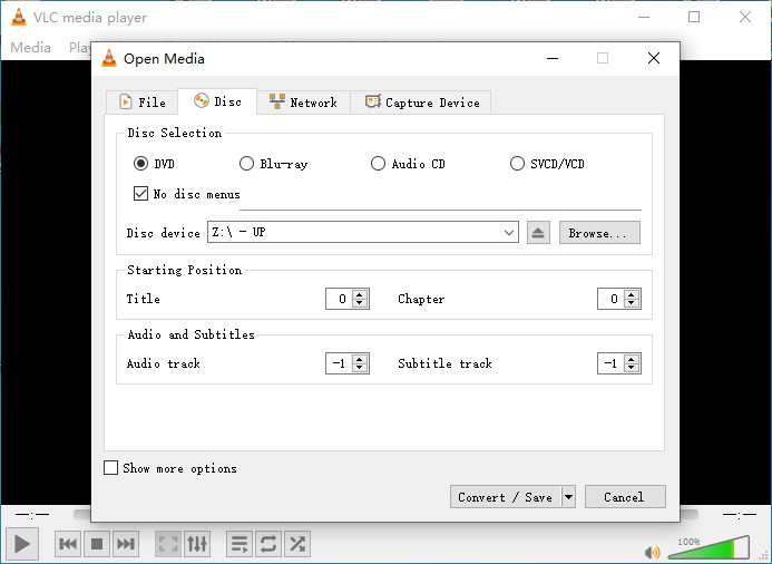 DVD in VLC auswählen