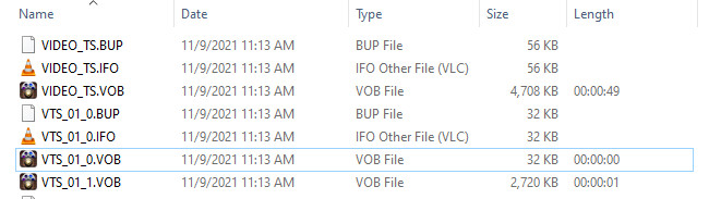 Files in VIDEO_TS directory