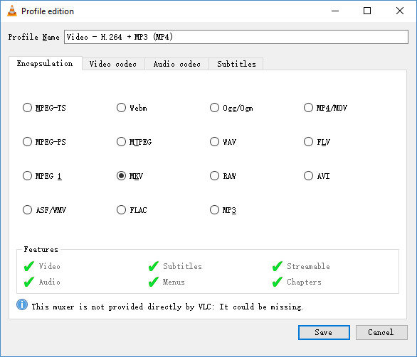 VLC convert DVD to MP4 settings