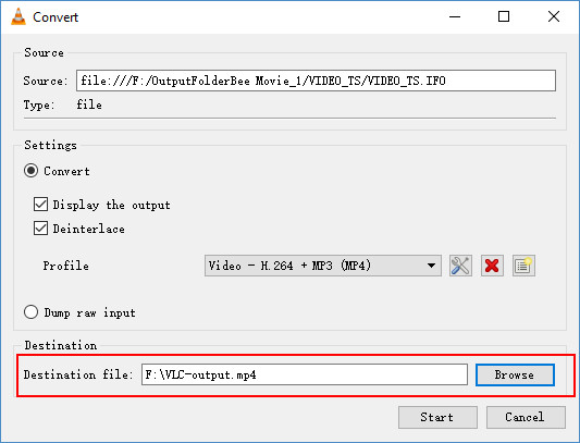 VLC DVD Ripper: Set Destination File