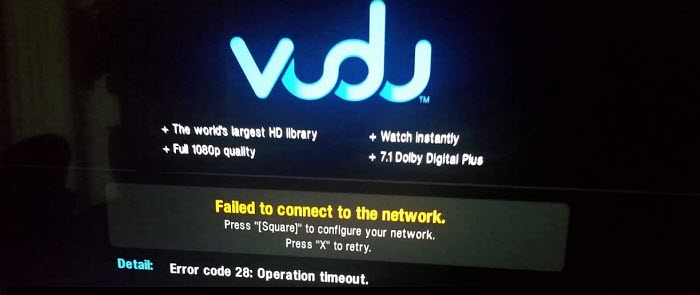 Vudu network error code 28 operation timeout