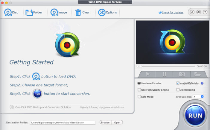 WinX DVD Ripper for Mac interface