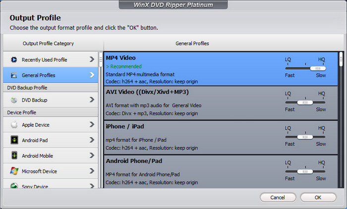 WinX DVD Ripper output profile