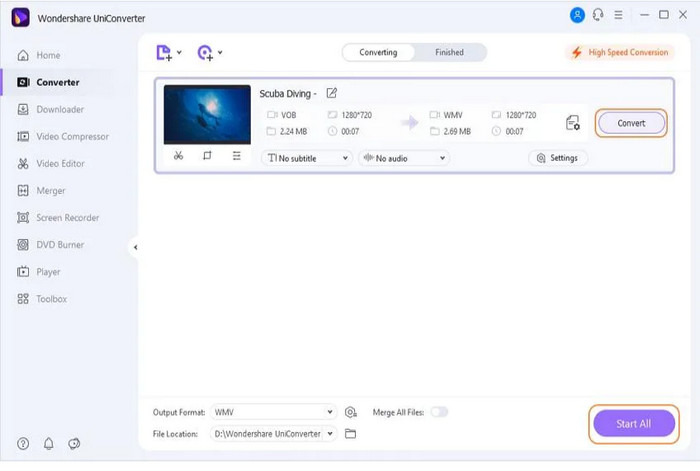 Convert VOB to WMV with Wondershare Uniconverter