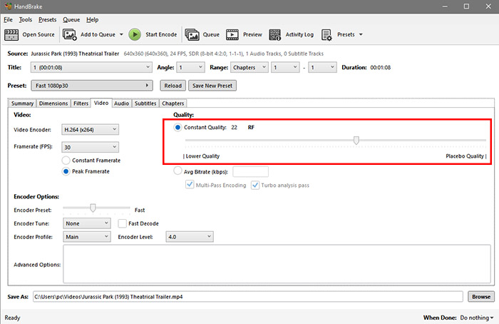 Handbrake Upscale Settings