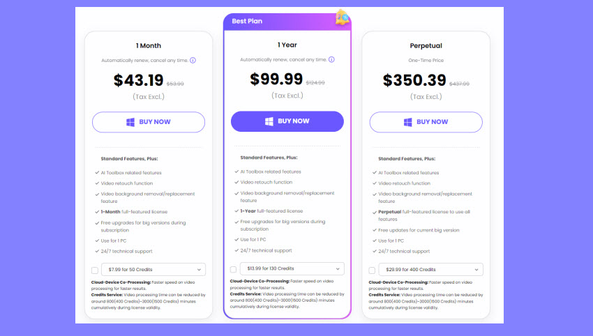 HitPaw Video Enhancer price plan