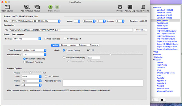 handbrake for mac changing megabytes