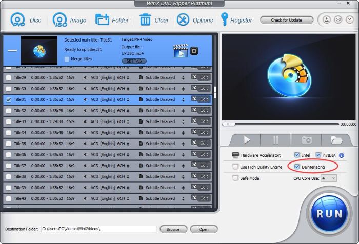 Deinterlace video using Handbrake alternative