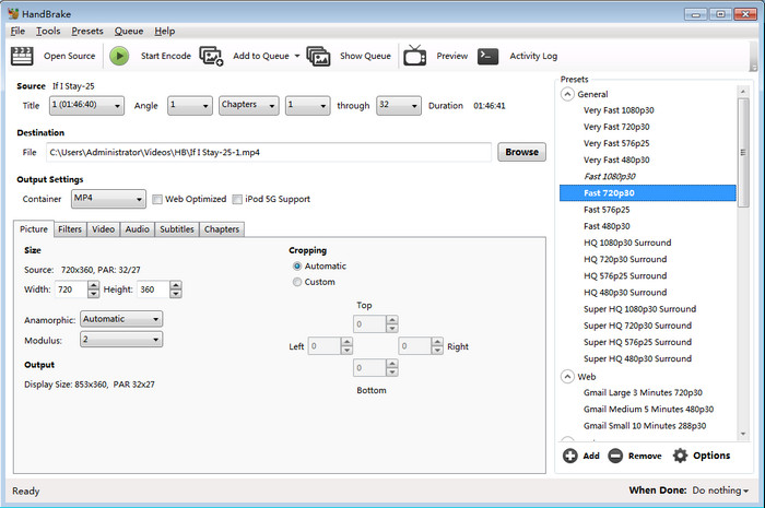 compress MKV with Handbrake