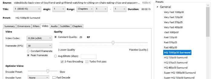 HandBrake HD profiles