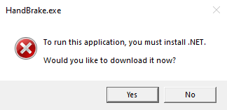 HandBrake requires installing .net Framework 
