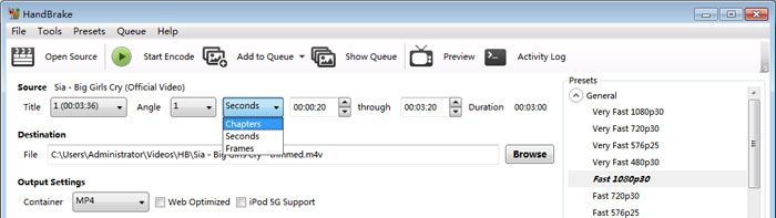 How to trim video with Handbrake