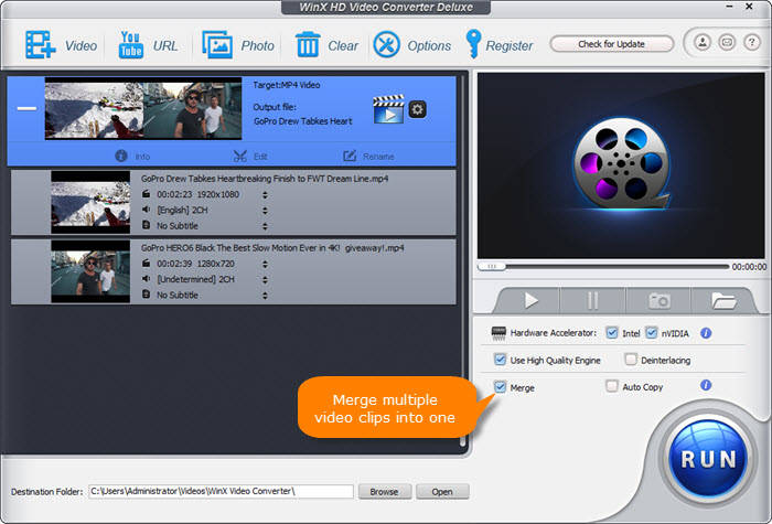merge video with winx hd video converter deluxe