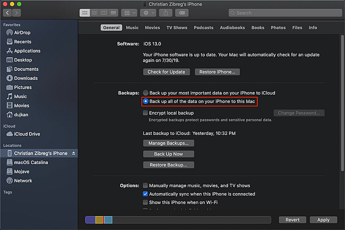 iTunes Out - How to backup iPhone on Catalina