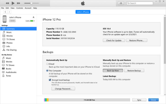 Restore photos from iTunes backup