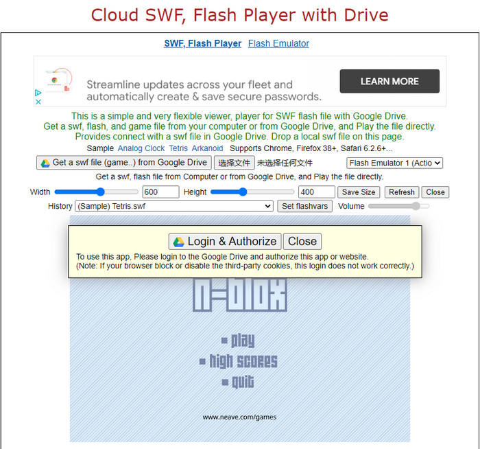 Cloud SWF, Flash Player with Drive