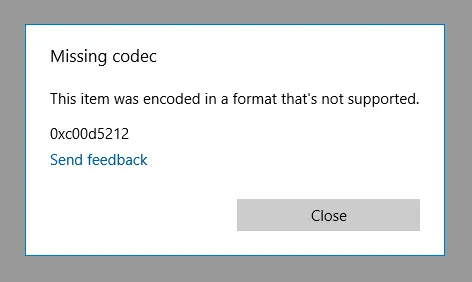 missing codec 0xc00d5212 error