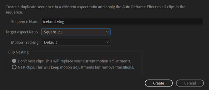 change video size in Premiere Pro for YouTube, Instagram