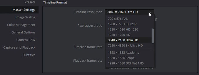 change input scaling in DaVinci Resolve