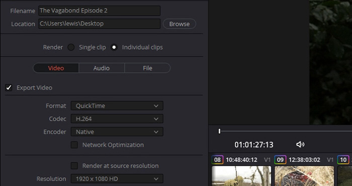 Davinci Resolve Export Settings to compress video