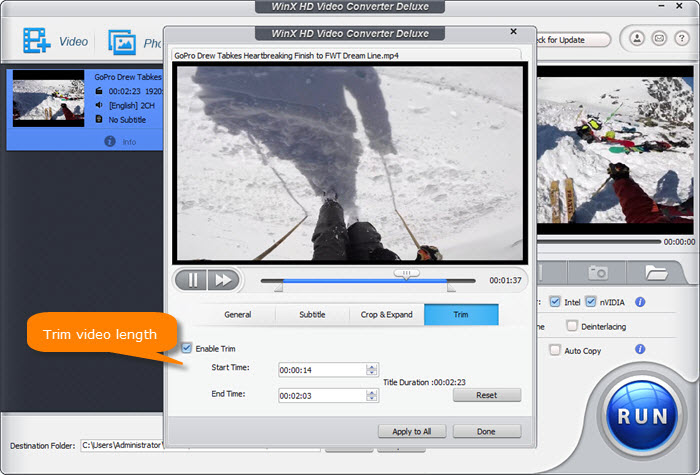 cut video length to reduce video size for Facebook