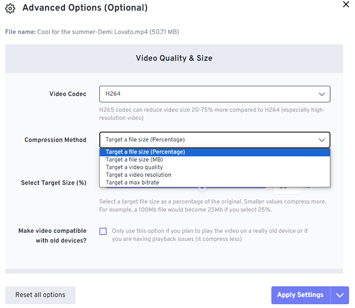 tweak settings in Freeconvert