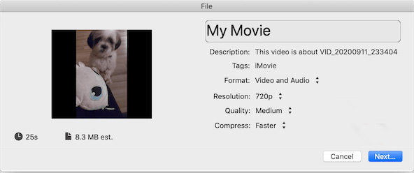 compress video for email iMovie