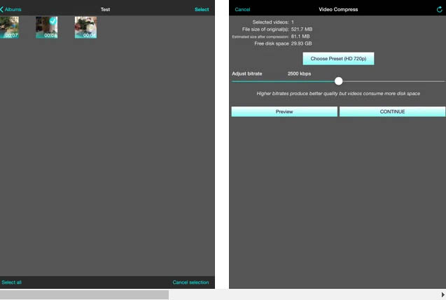 reduce video size on iPhone iPad