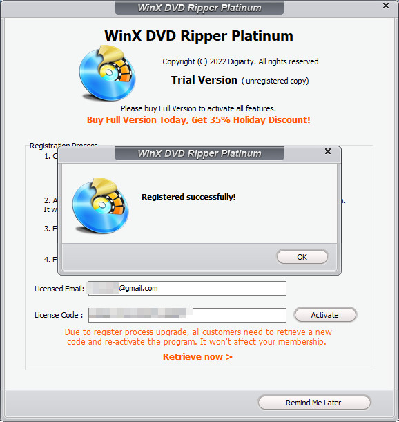 Activiate WinX DVD Ripper Platinum with free license code